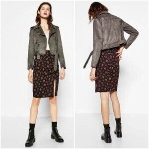 ZARA Side Slit Ruched Mini Skirt Floral Sz S